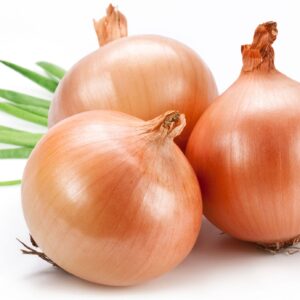 Three onions on a white background.